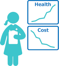 Nurse with charts that show better health creates more affordable healthcare